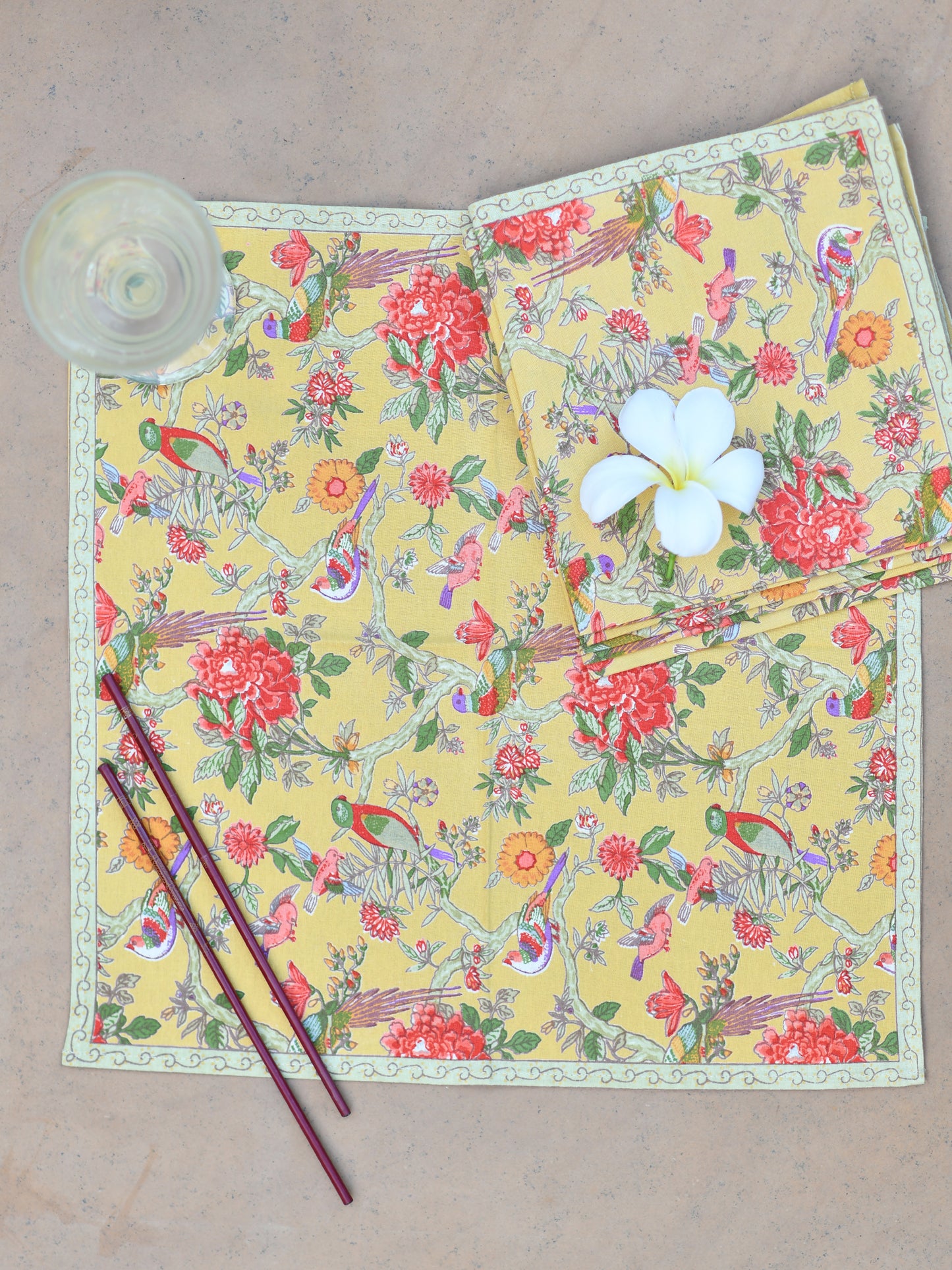 Napkin Set of 6 : Bird Yellow