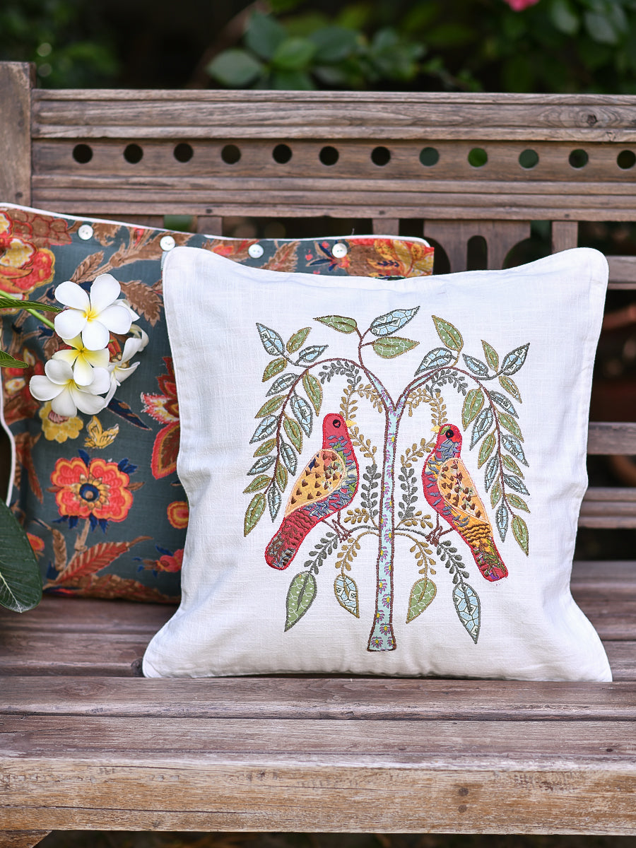 Green Cushion Cover : Bird Tree