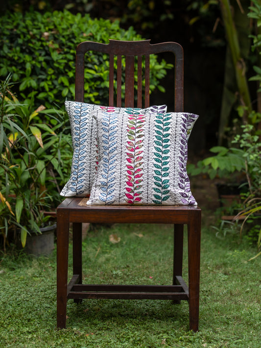 Green Cushion Cover : Stripe Leaf