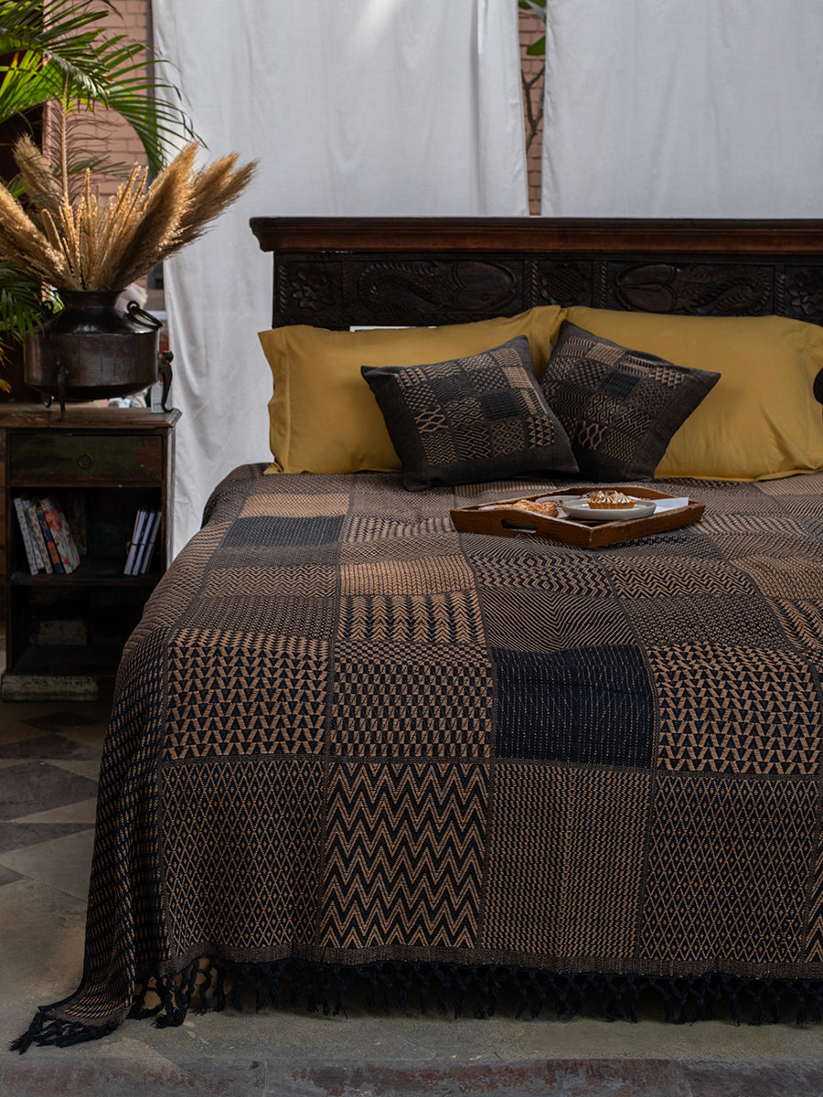 Bed Cover : Handloom Brocade Black