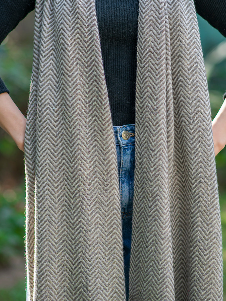 Soft Wool Stole : Zig Zag Beige