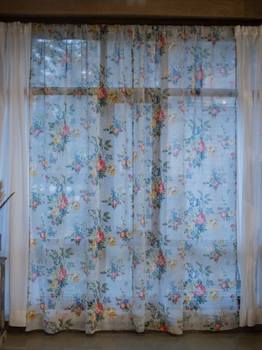 Printed Linen Curtain : Potpourri Aqua