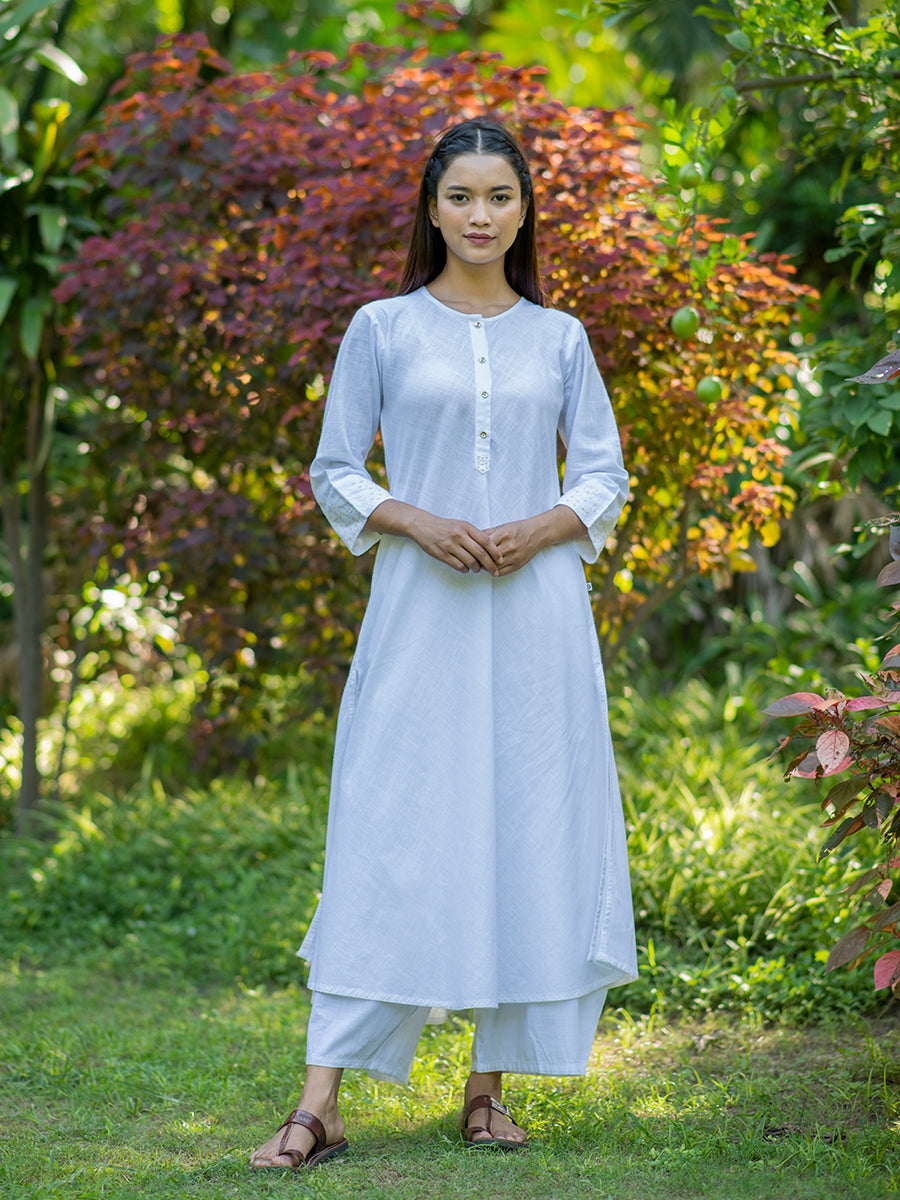 A Line Kurta : Slub White