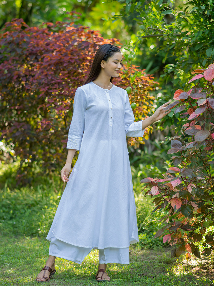 A Line Kurta : Slub White