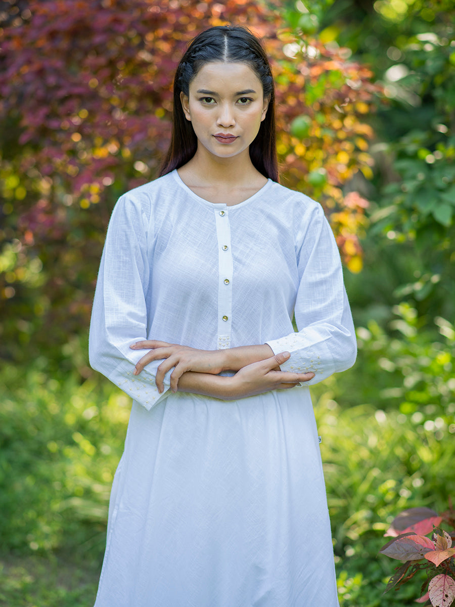 A Line Kurta : Slub White