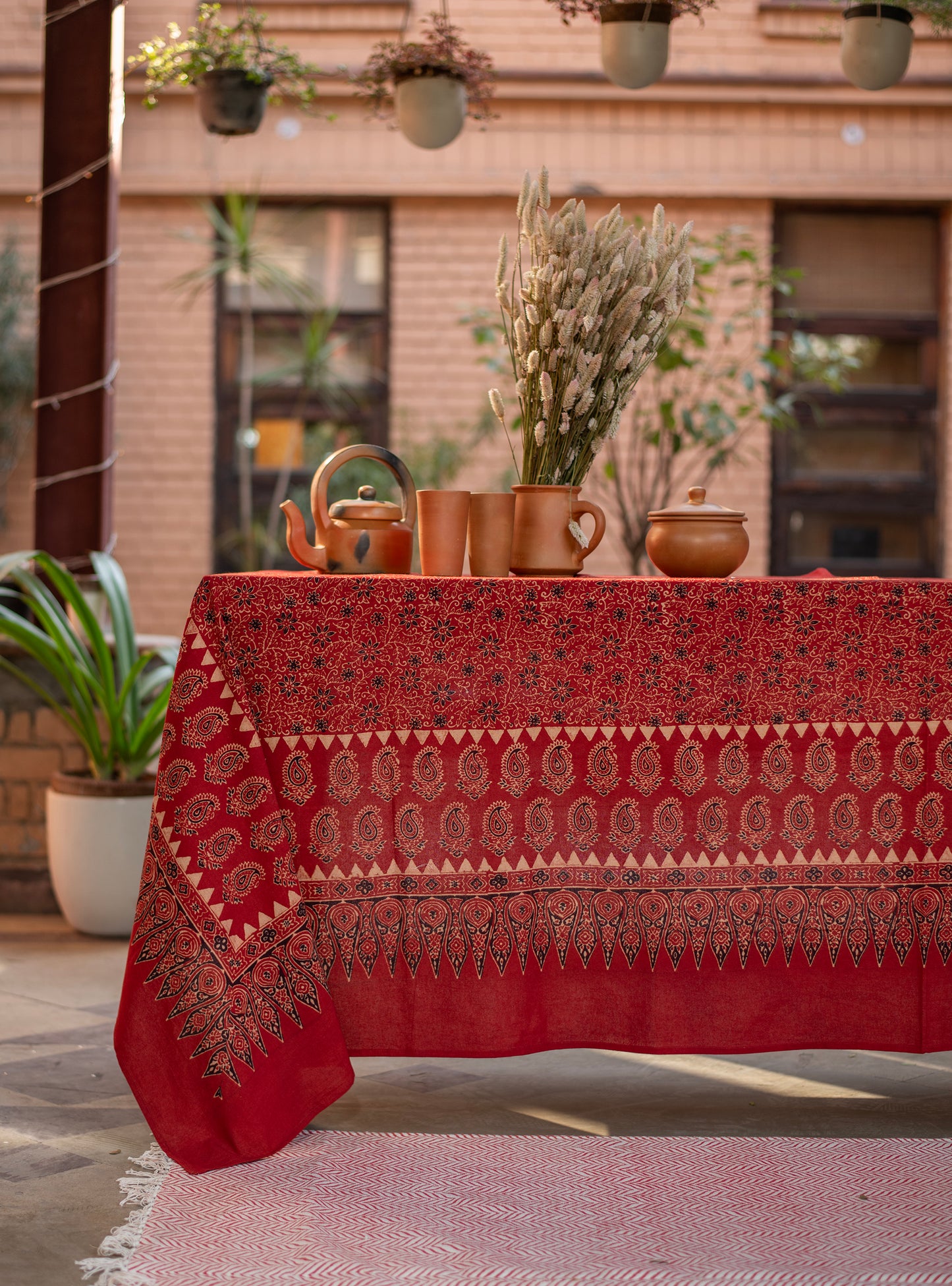 Printed Table Cloth Border : Ajrakh Madder Organic Sheeting