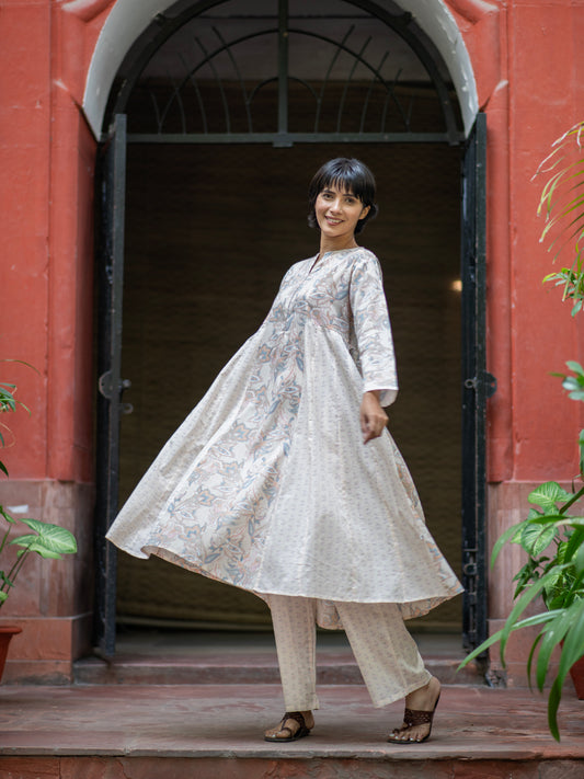 Printed Begum Kurta : Minks Peach