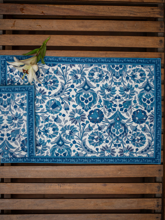 Mat Set of 6 : Bellur Blue & White