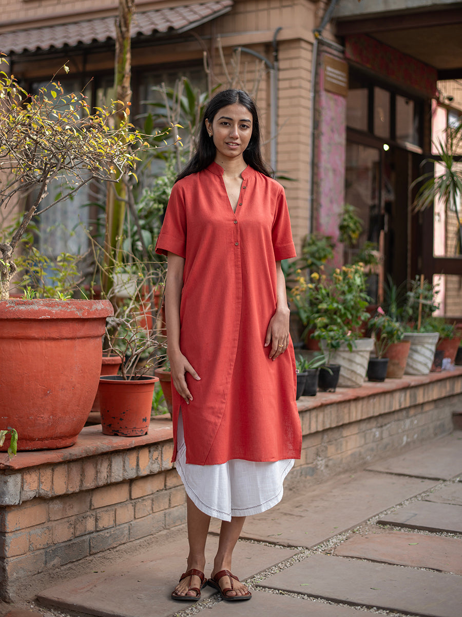 Madder Brick Boho Shirt Dress : Handspun Natural Dyed