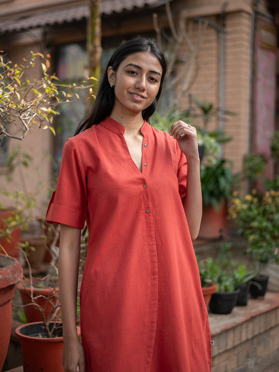 Madder Brick Boho Shirt Dress : Handspun Natural Dyed