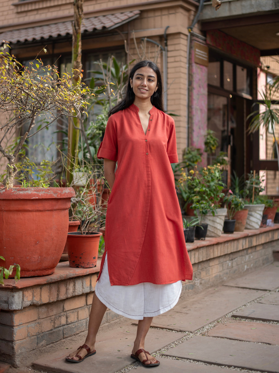 Madder Brick Boho Shirt Dress : Handspun Natural Dyed