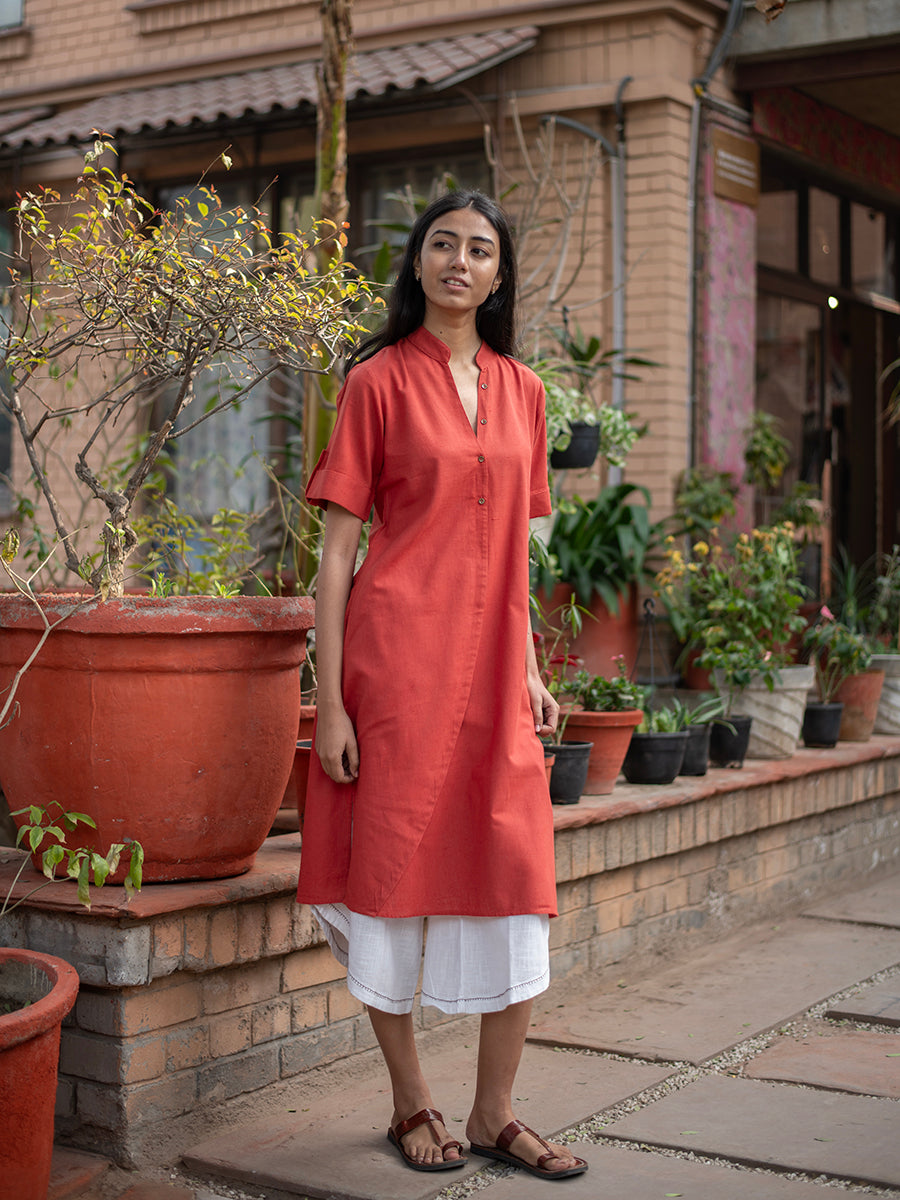 Madder Brick Boho Shirt Dress : Handspun Natural Dyed