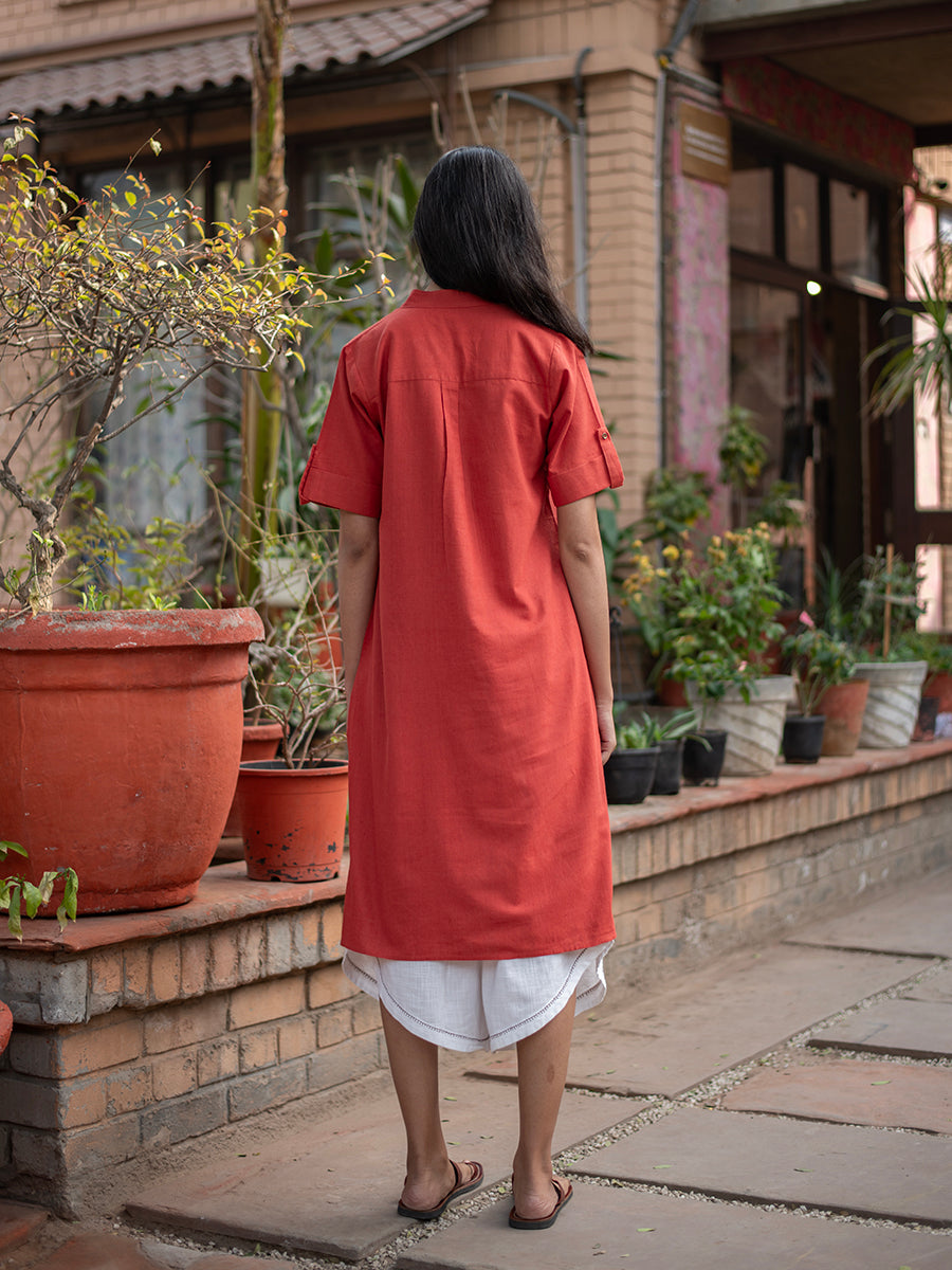 Madder Brick Boho Shirt Dress : Handspun Natural Dyed