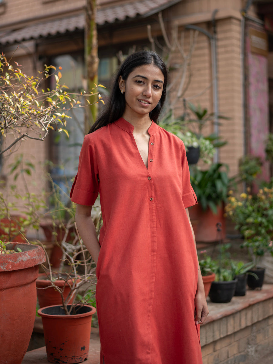 Madder Brick Boho Shirt Dress : Handspun Natural Dyed