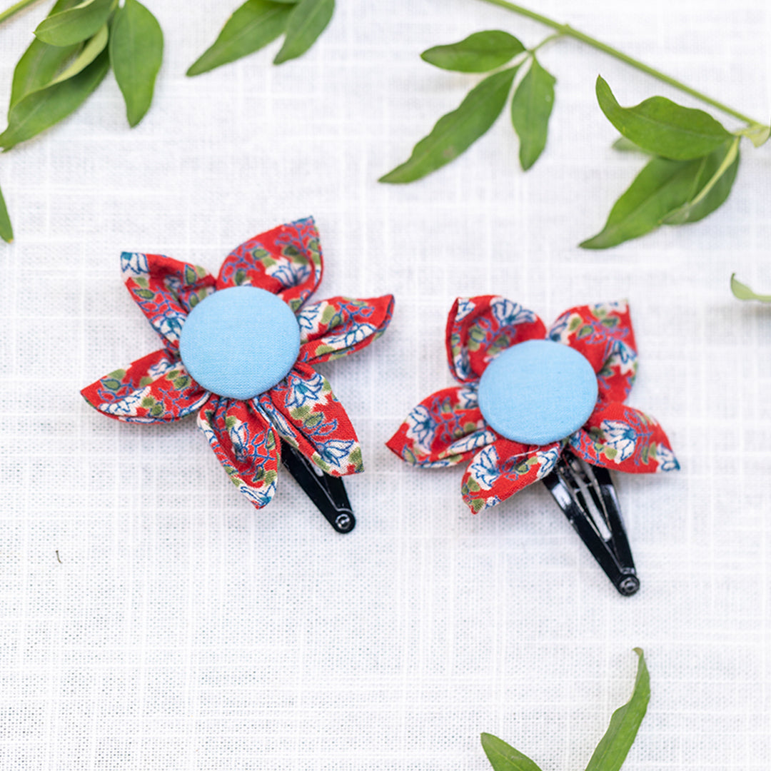 Buttoned Flower Hair Clip Set of 6 : Assorted