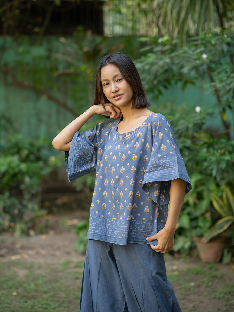 Flary Top : Chanderi Denim