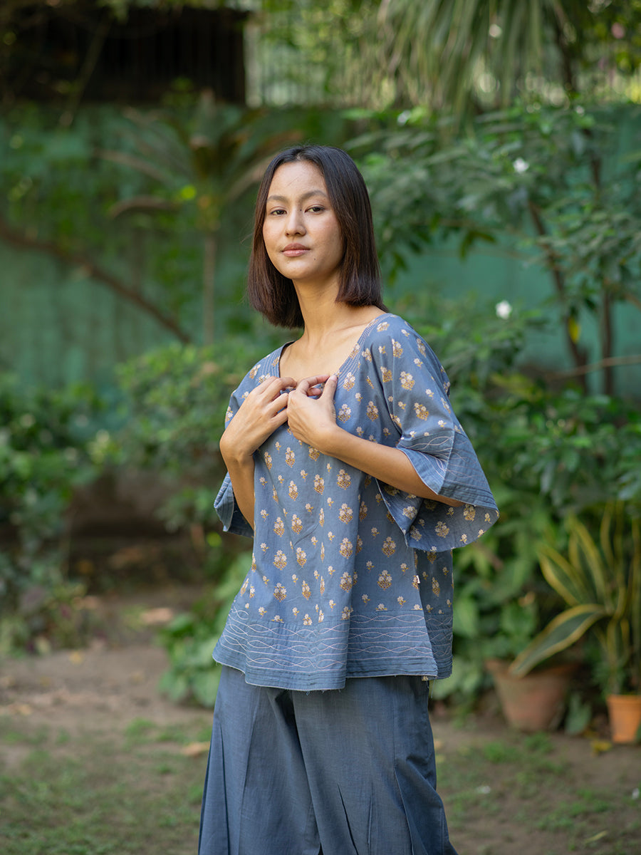 Flary Top : Chanderi Denim