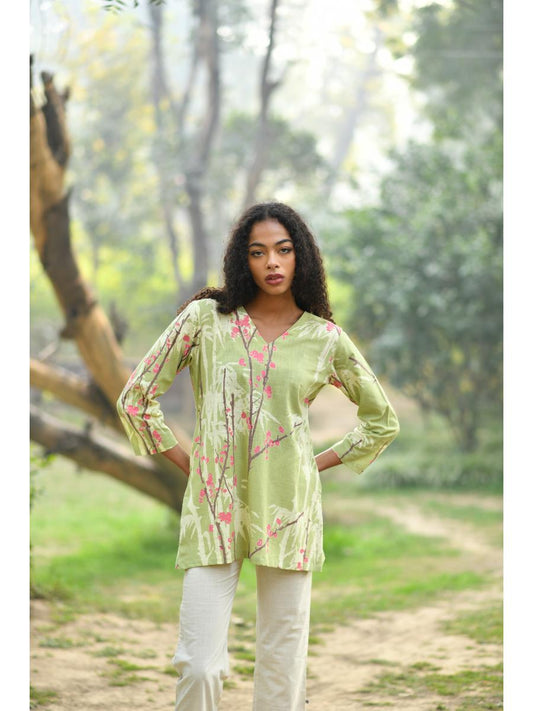 V Neck Tunic : Cherry Blossom Green