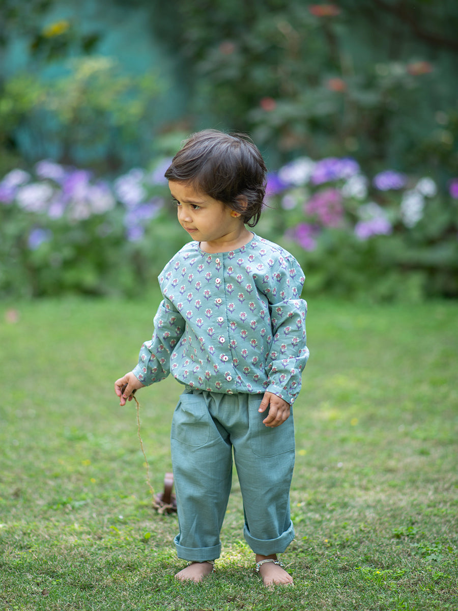 Kids Maria Top : Chunri Teal