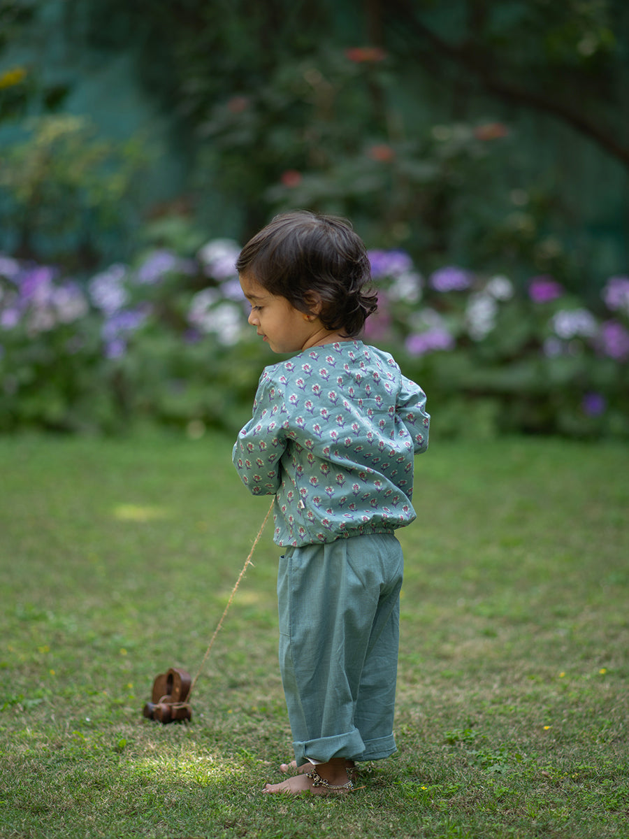 Kids Maria Top : Chunri Teal