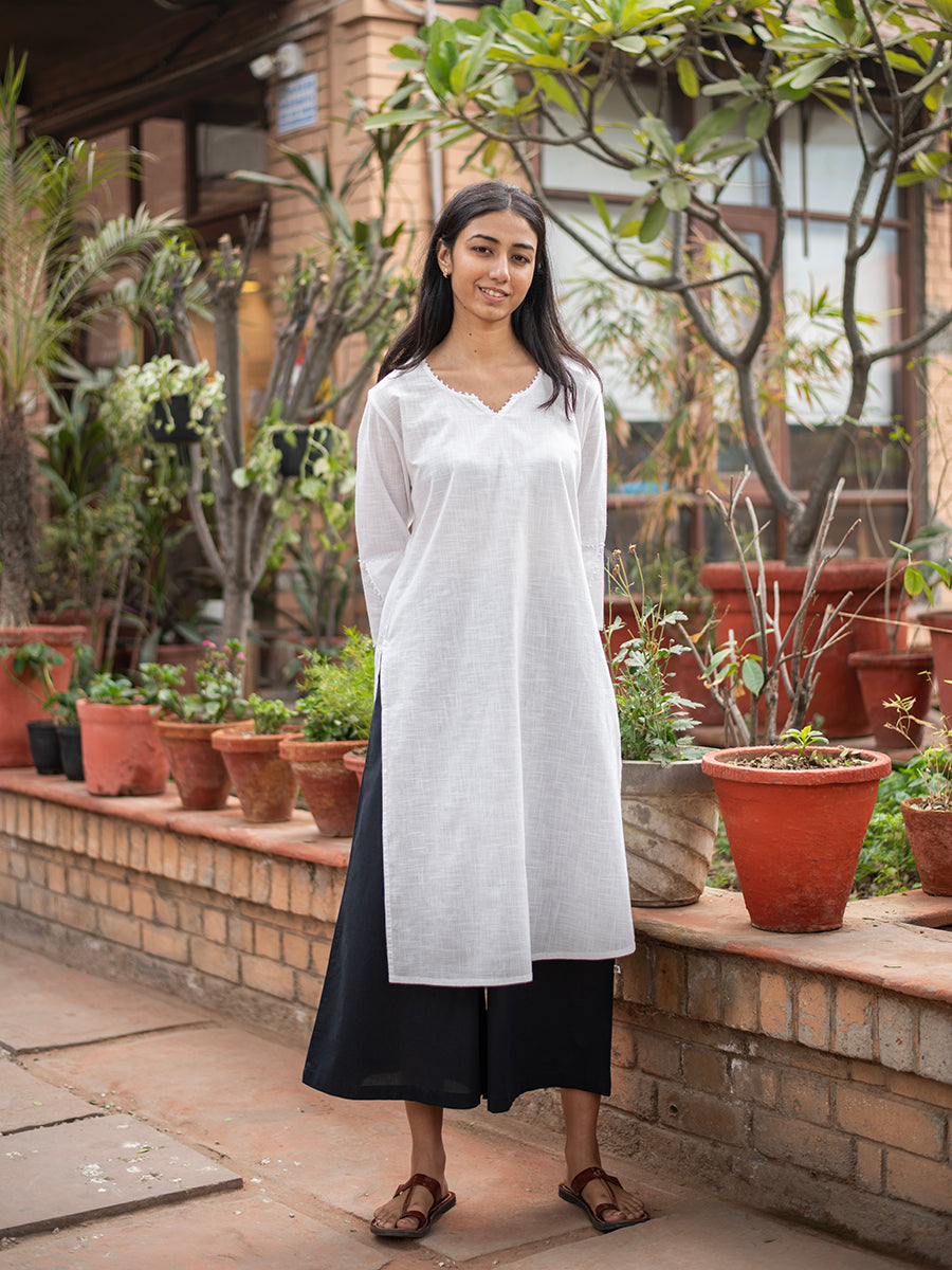 Cuff Kurta (S) : Slub White