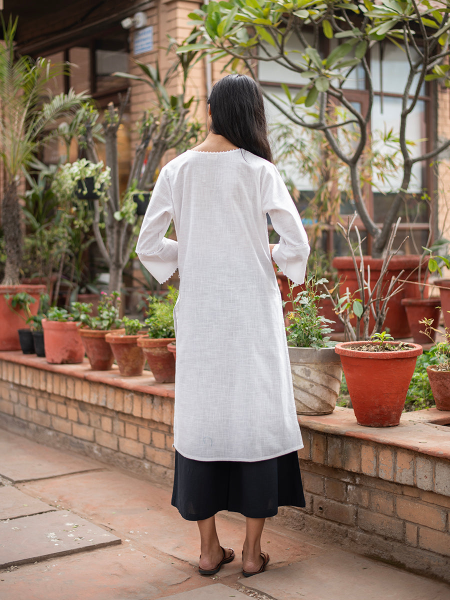 Cuff Kurta (S) : Slub White