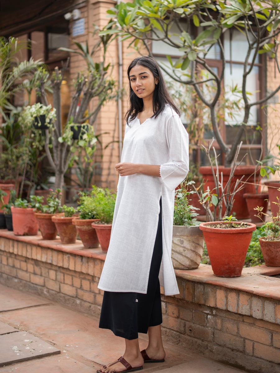 Cuff Kurta (S) : Slub White