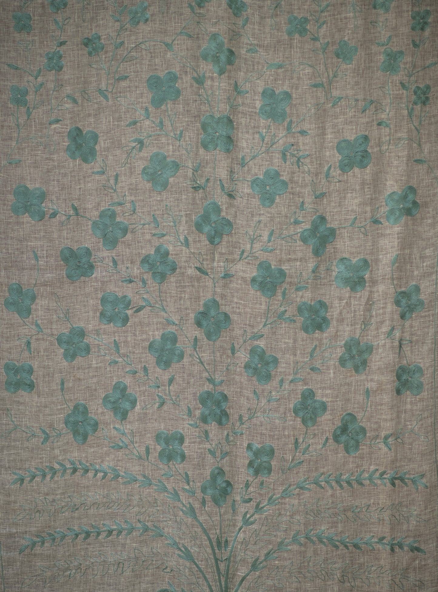 Aari Emb Curtain Bageecha : Linen Sage