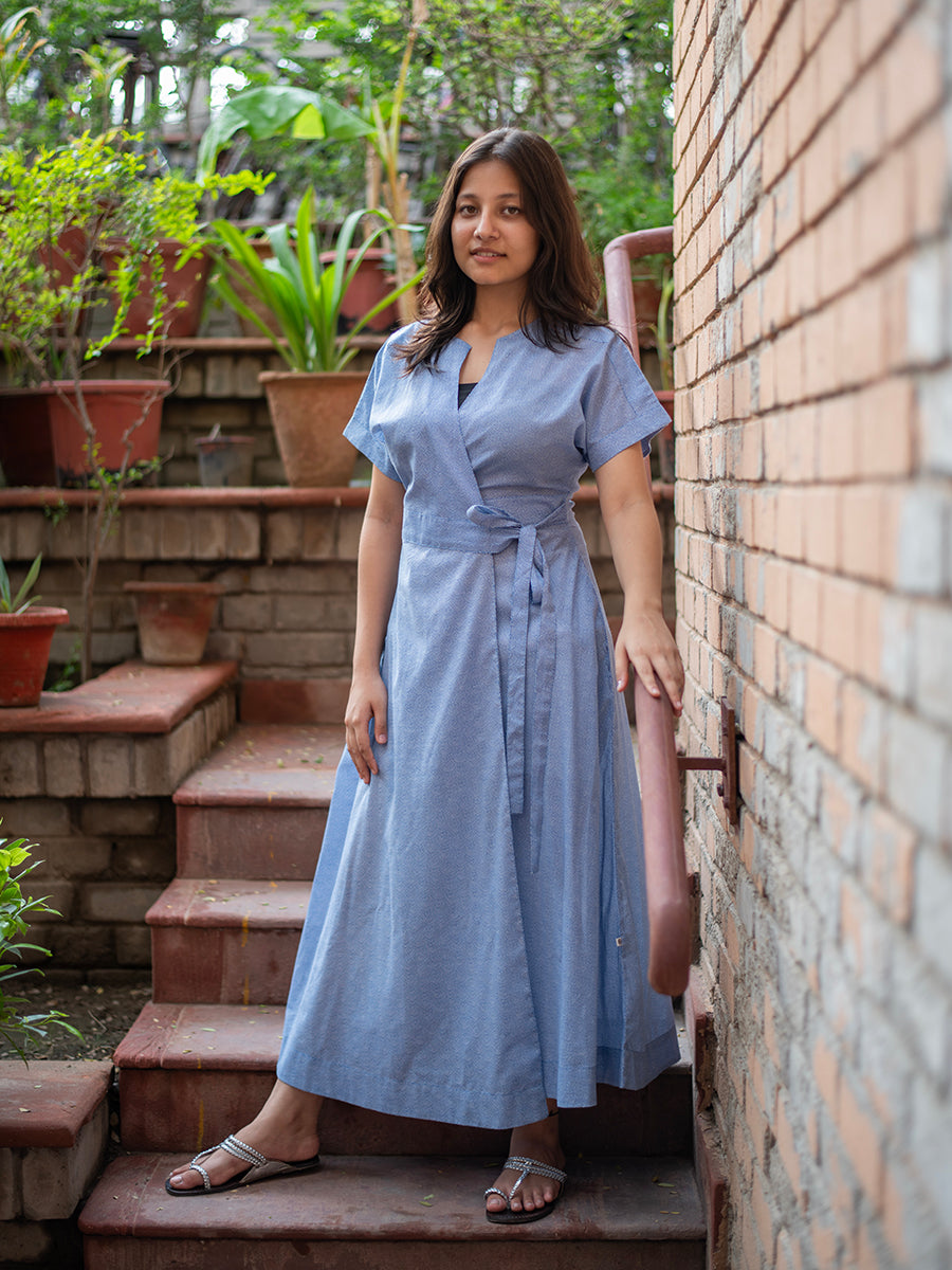 Pocket Wrap Dress Boro Bindi Blue The Shop India