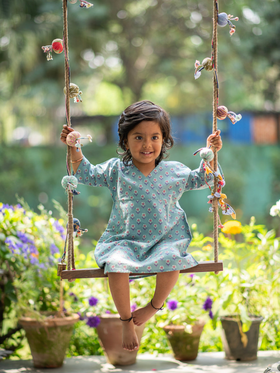 Kids Teatime Dress : Chunri Teal