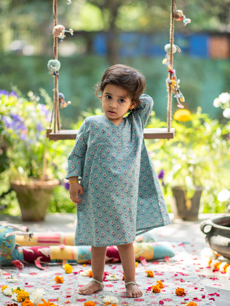 Kids Teatime Dress : Chunri Teal