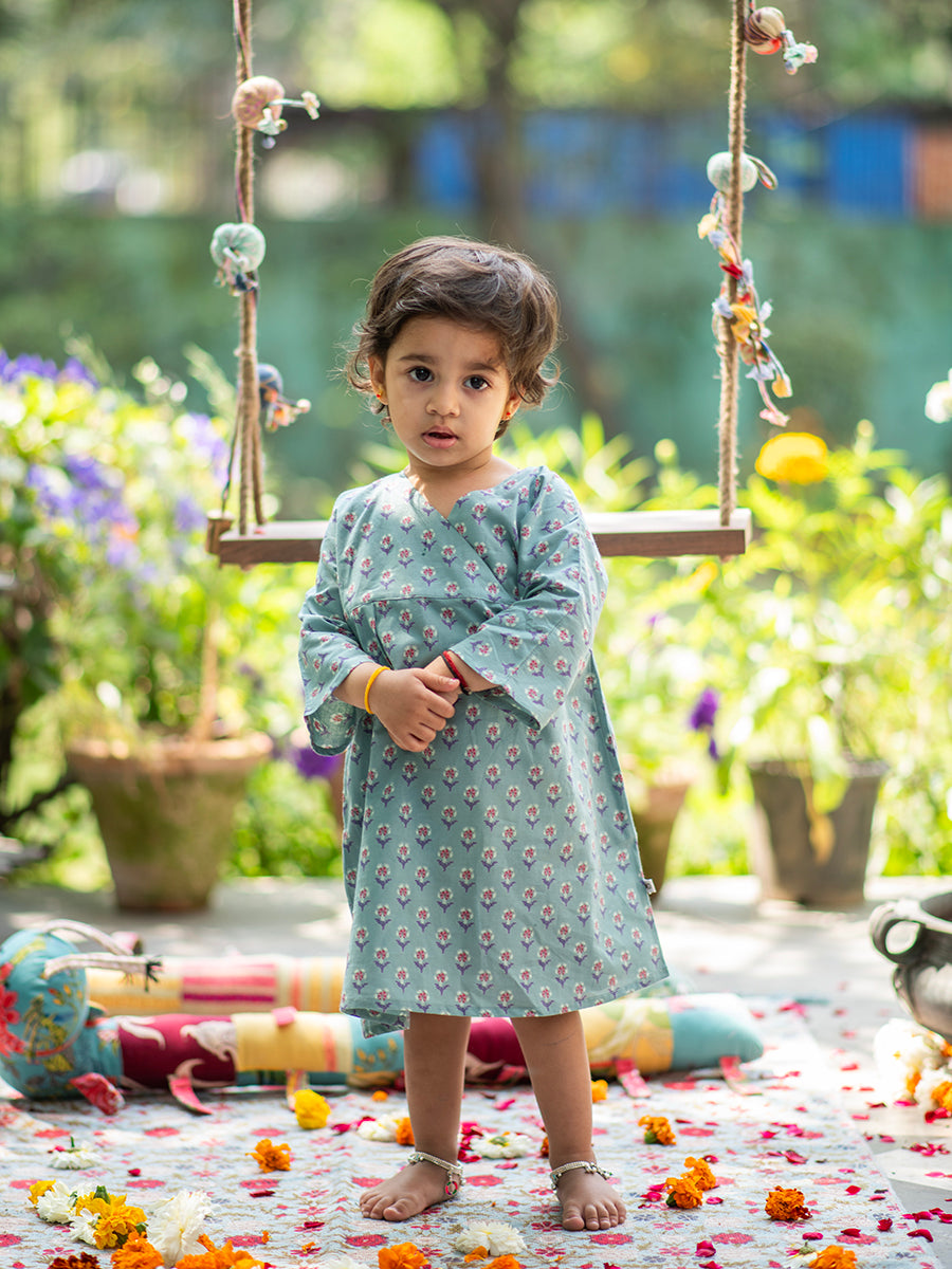 Kids Teatime Dress : Chunri Teal