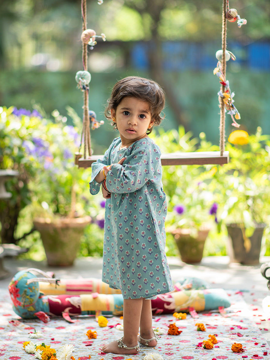 Kids Teatime Dress : Chunri Teal