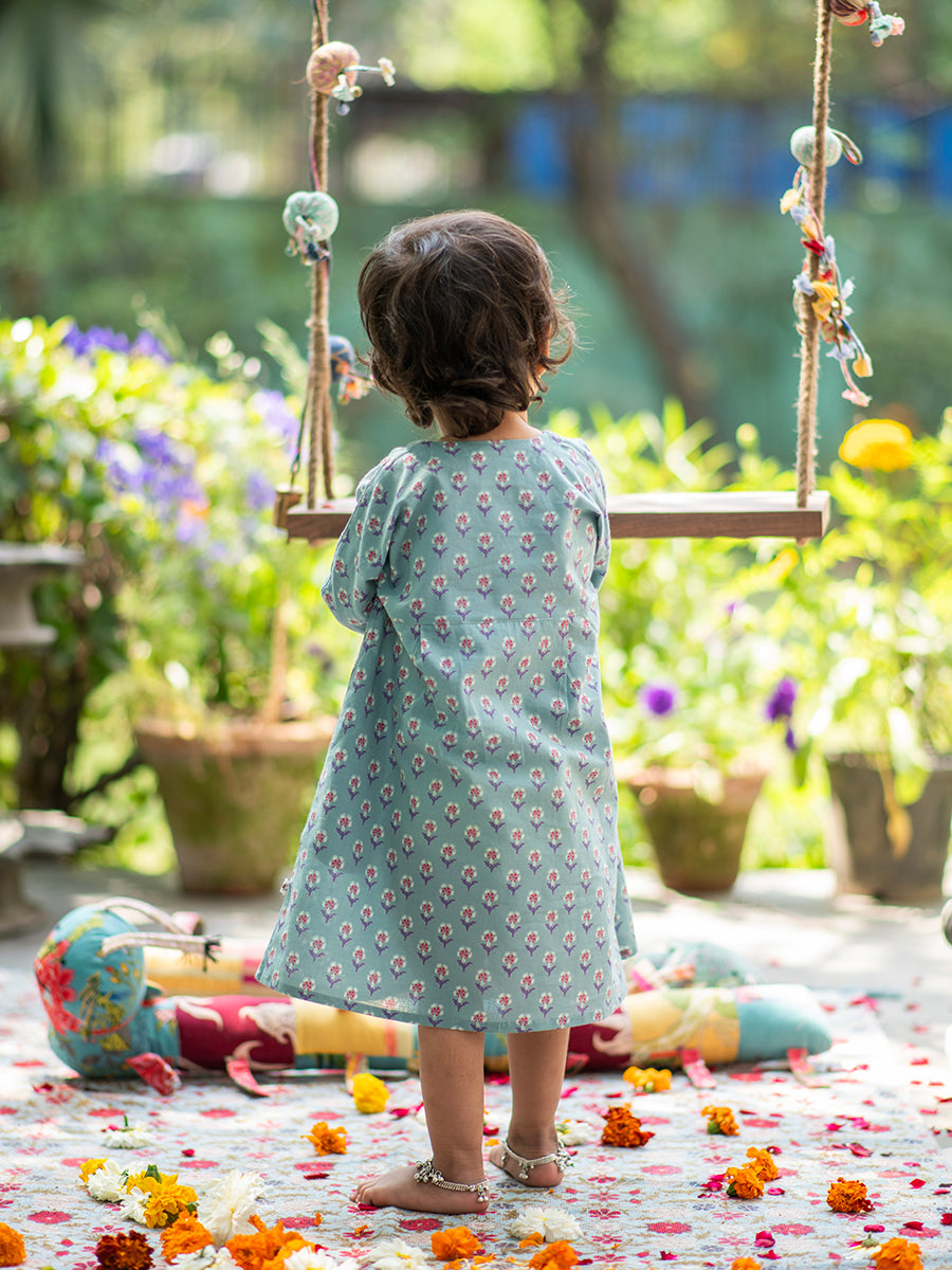 Kids Teatime Dress : Chunri Teal