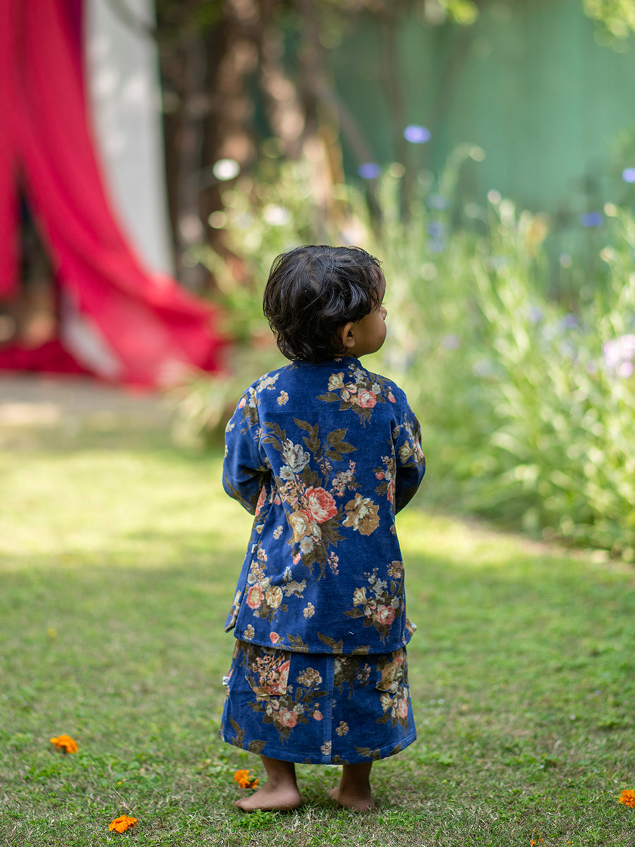 Kids Sesame Kurta (P) Velvet : Potpourri Navy