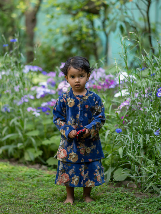 Kids Sesame Kurta (P) Velvet : Potpourri Navy