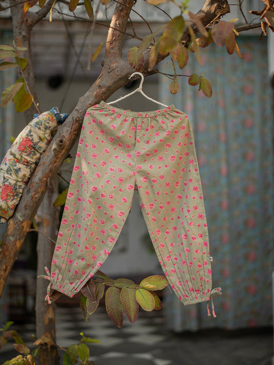 Kids Harem Pant : Mini Roses Sage