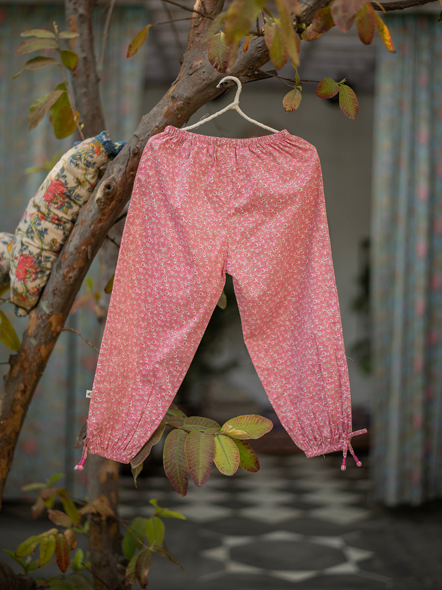 Kids Harem Pant : Small Roses Dusty Pink