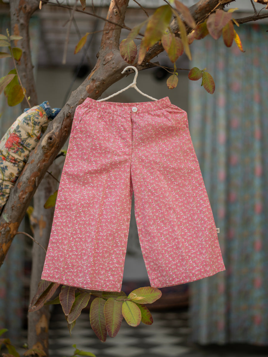 Flouncy Pant : Small Roses Dusty Pink