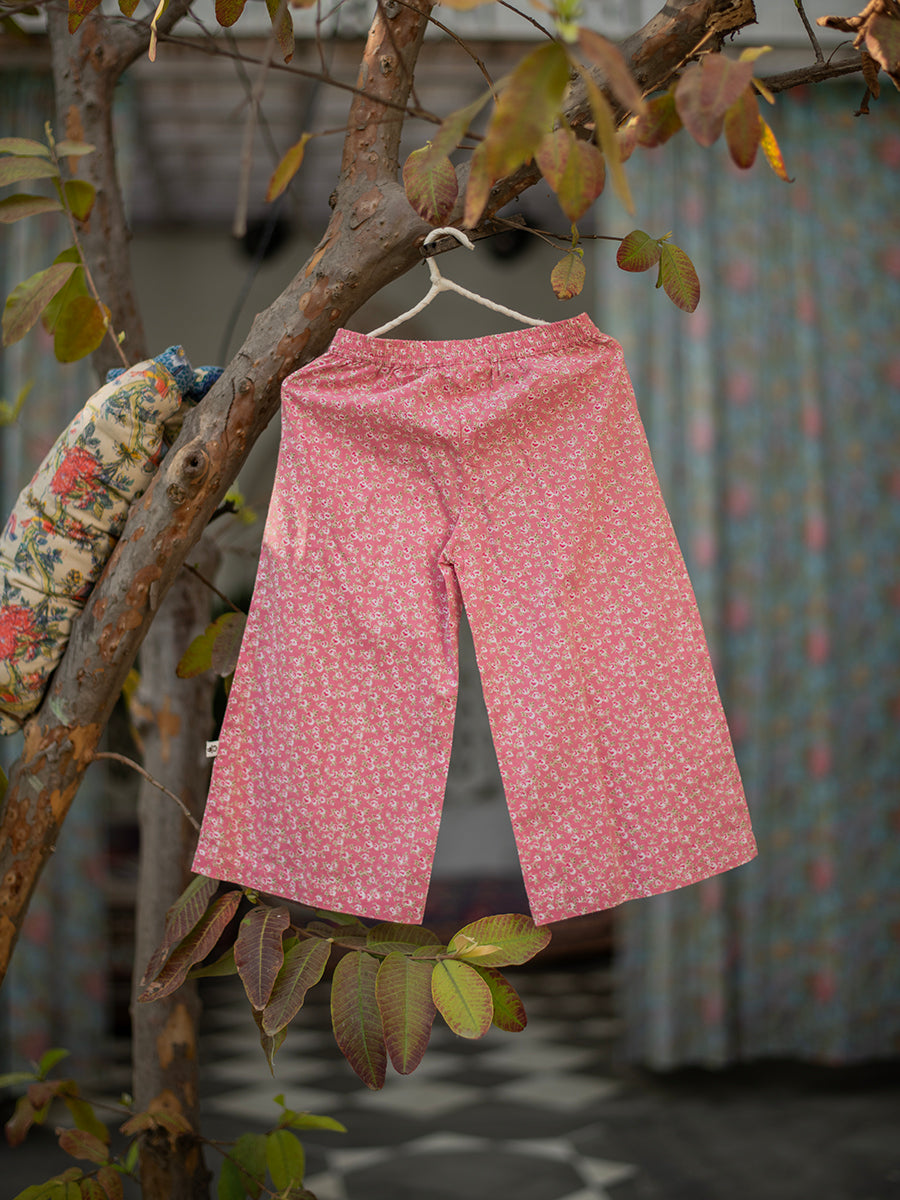 Flouncy Pant : Small Roses Dusty Pink