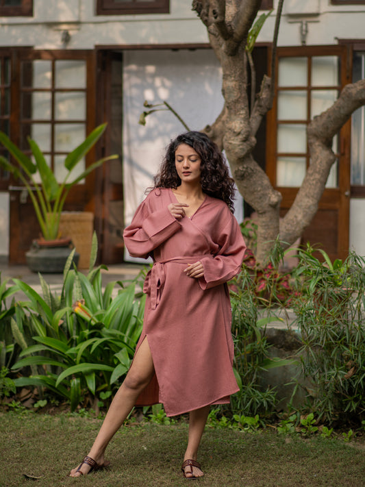 Woollen Kimono Dress : Dusty Rose