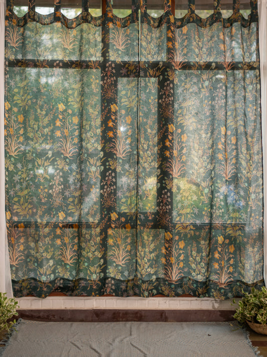 Printed Linen Curtain : Garden Emerald