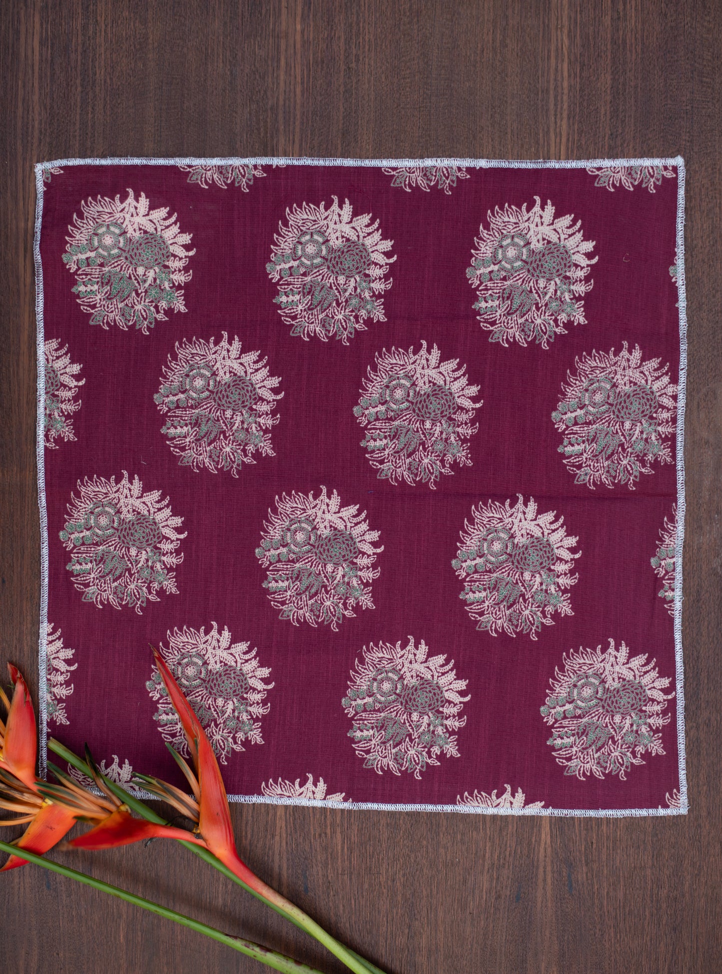 Printed Napkin Set of 6 : Zari Overlock Gulab Dark Cherry