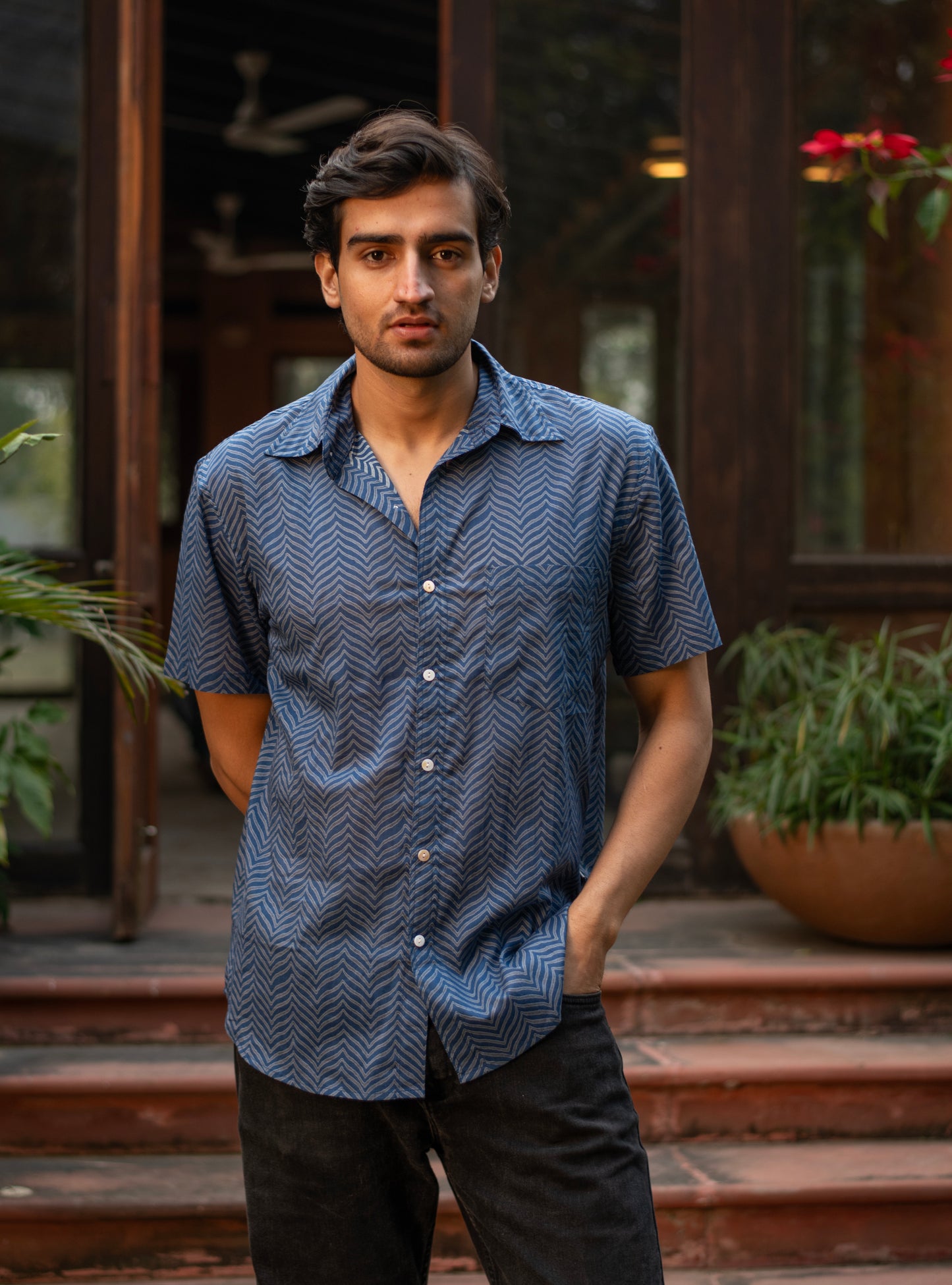 Xaviers Mens Shirt Half Sleeves : Gumbaj Indigo