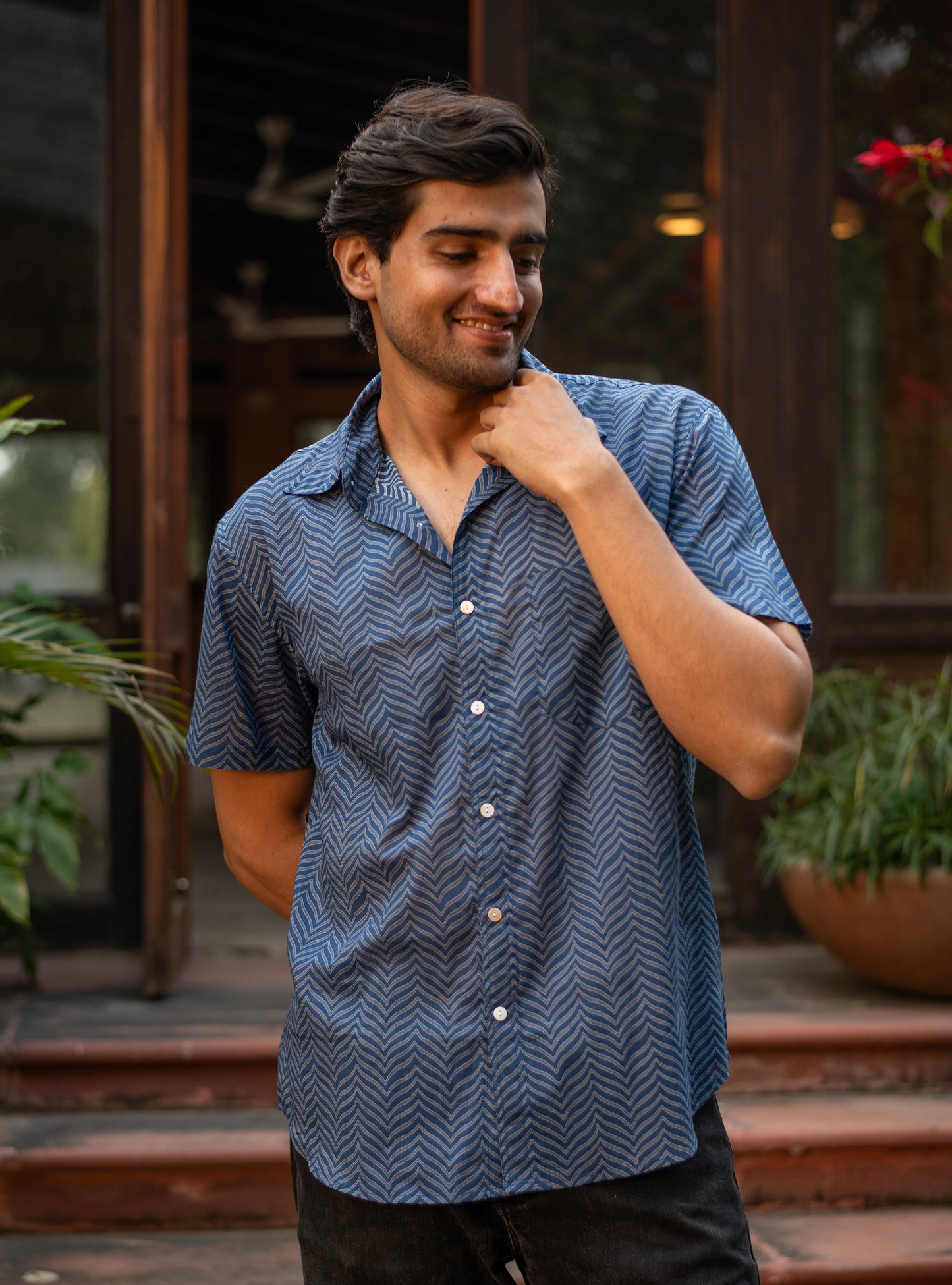 Xaviers Mens Shirt Half Sleeves : Gumbaj Indigo