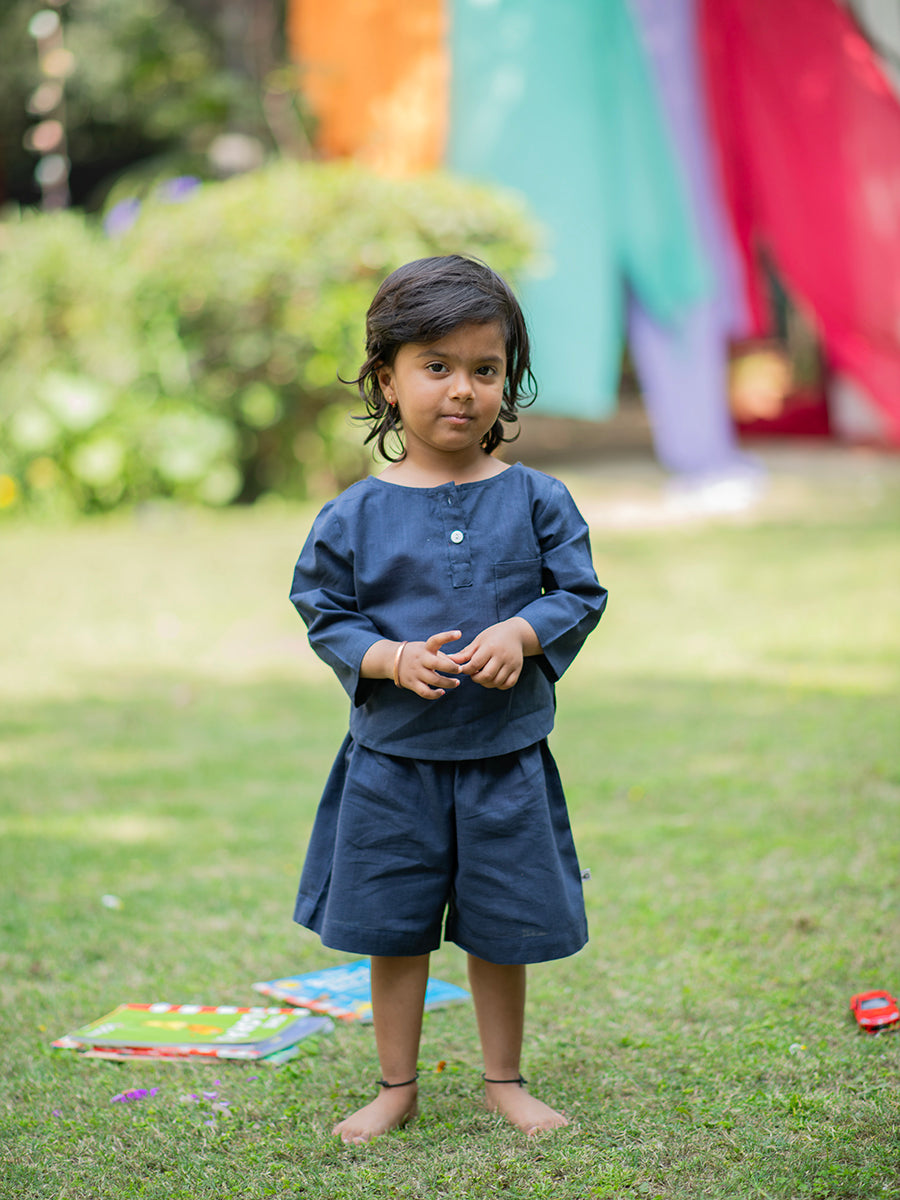 Kids Boat Neck Top : Slub Navy