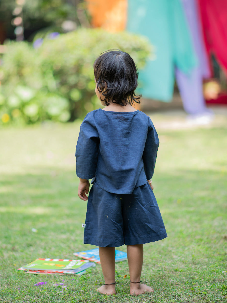 Kids Boat Neck Top : Slub Navy