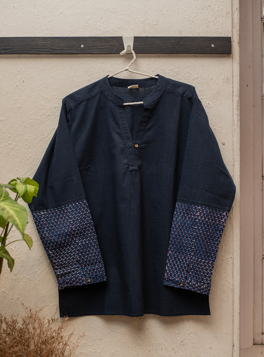 Pleated Top : Bagru Indigo