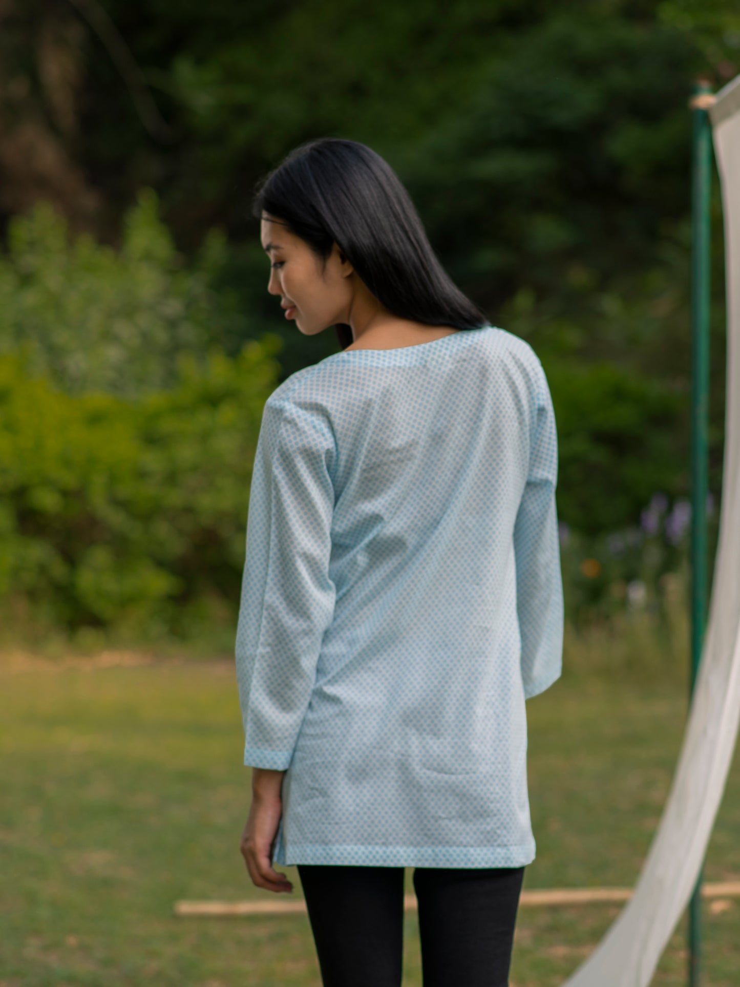 V Neck Tunic : Polka Dot Blue