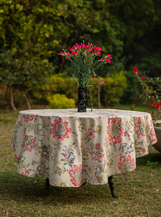 Printed Table Cloth with Piping : Rio Ivory Round